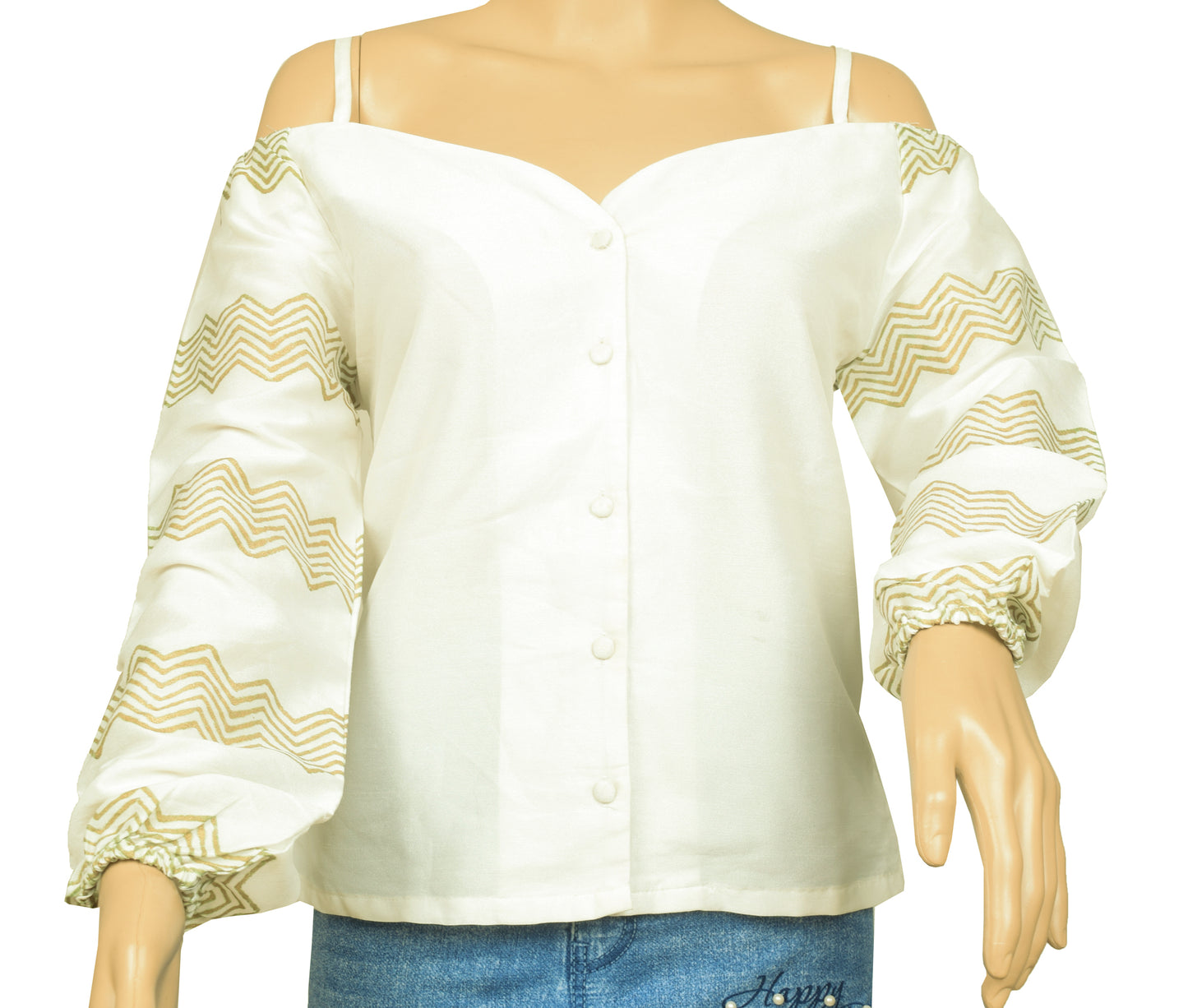 Vintage White Stitched Sari Blouse Silk Printed Designer Branded Top Choli "M"