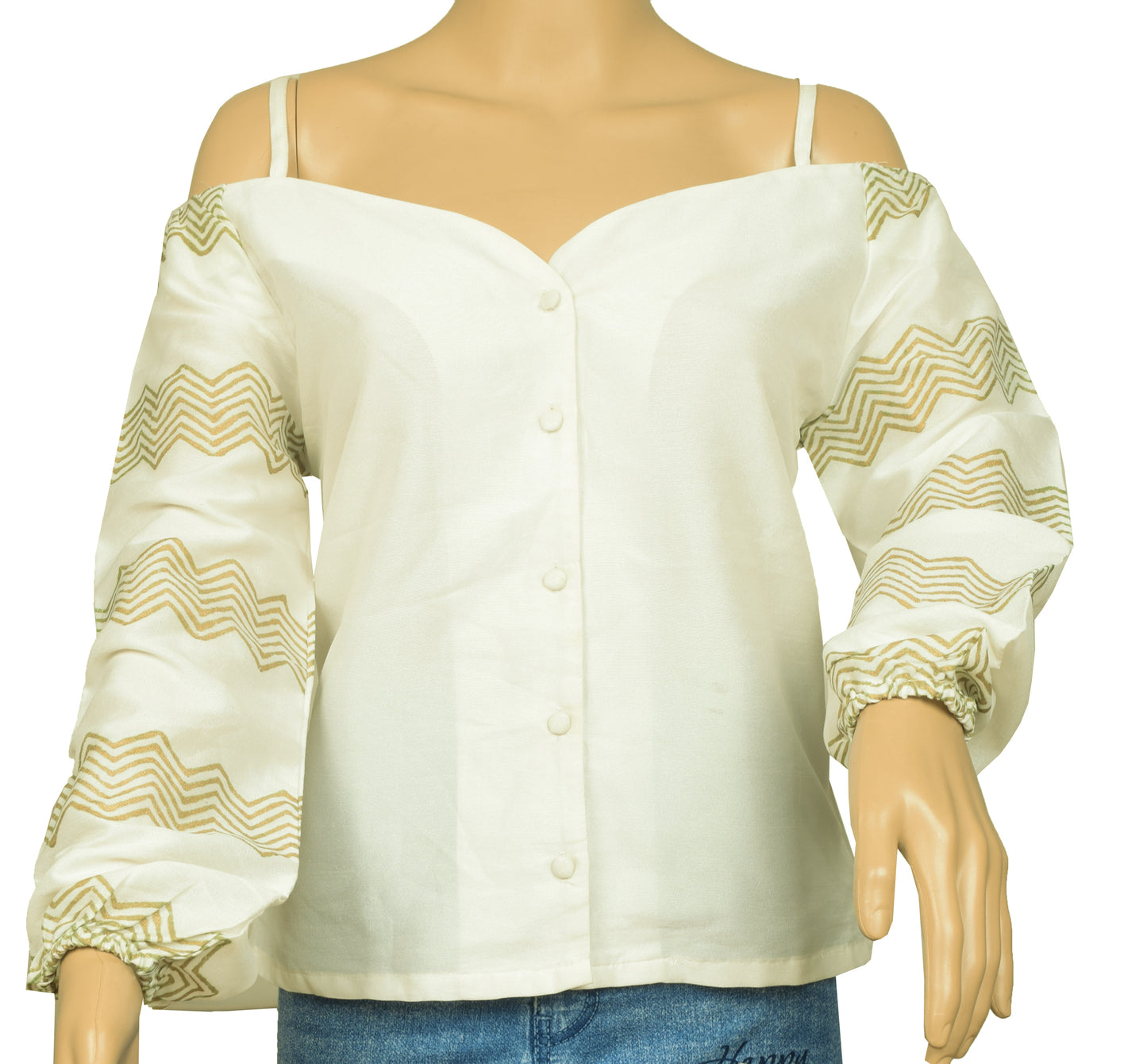 Vintage White Stitched Sari Blouse Silk Printed Designer Branded Top Choli "M"