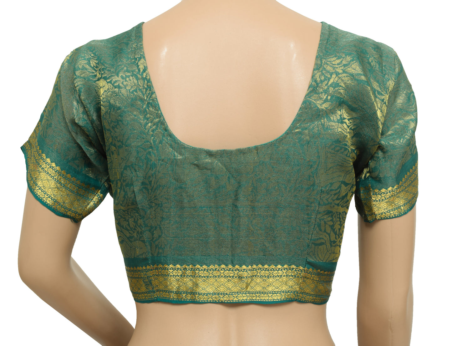Sushila Vintage Readymade 38"Sari Blouse Green Zari Brocade Floral  Top