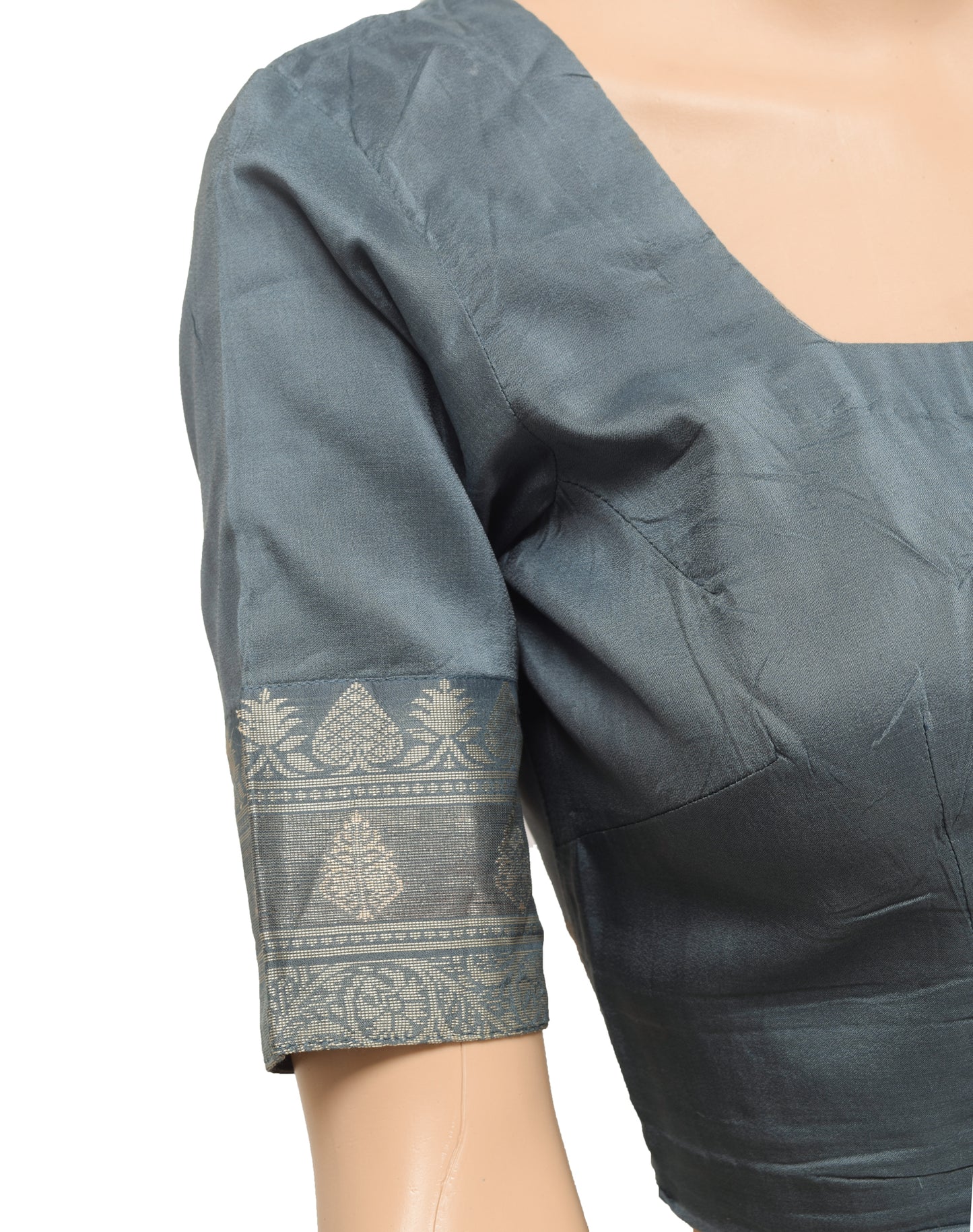 Sushila Vintage Readymade 32" Sari Blouse Gray Woven Designer Pure Silk Top