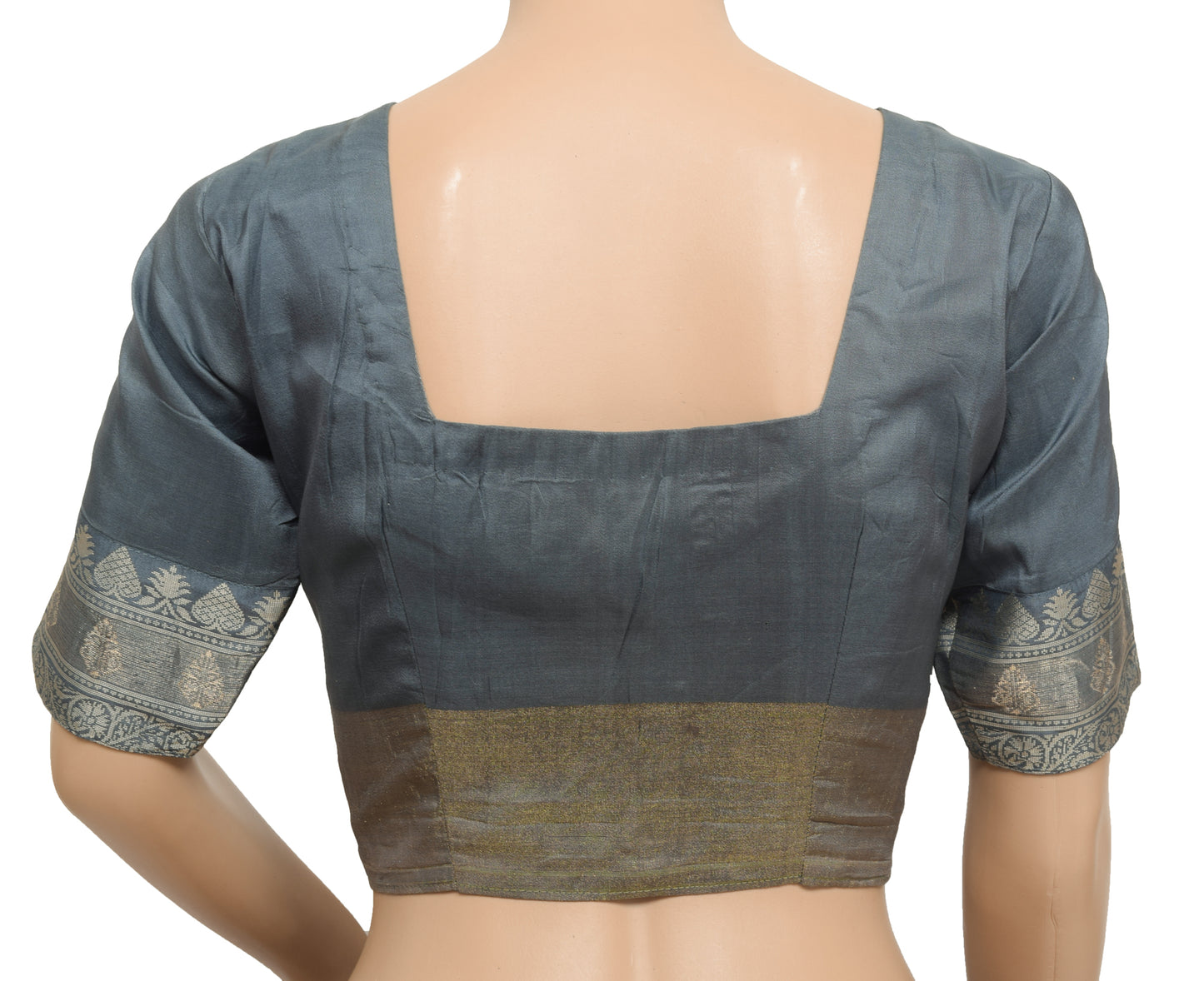 Sushila Vintage Readymade 32" Sari Blouse Gray Woven Designer Pure Silk Top