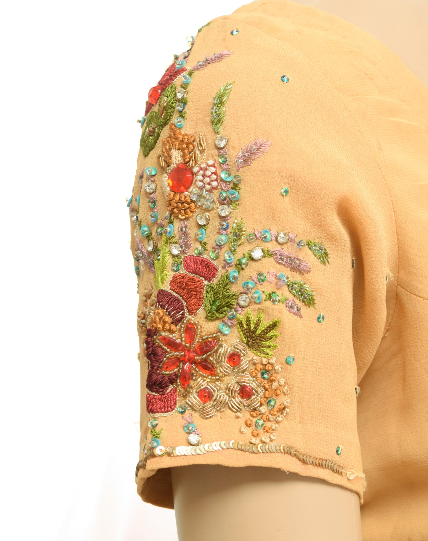 Sushila Vintage Readymade 38" Sari Blouse Georgette Hand Beaded Floral Top