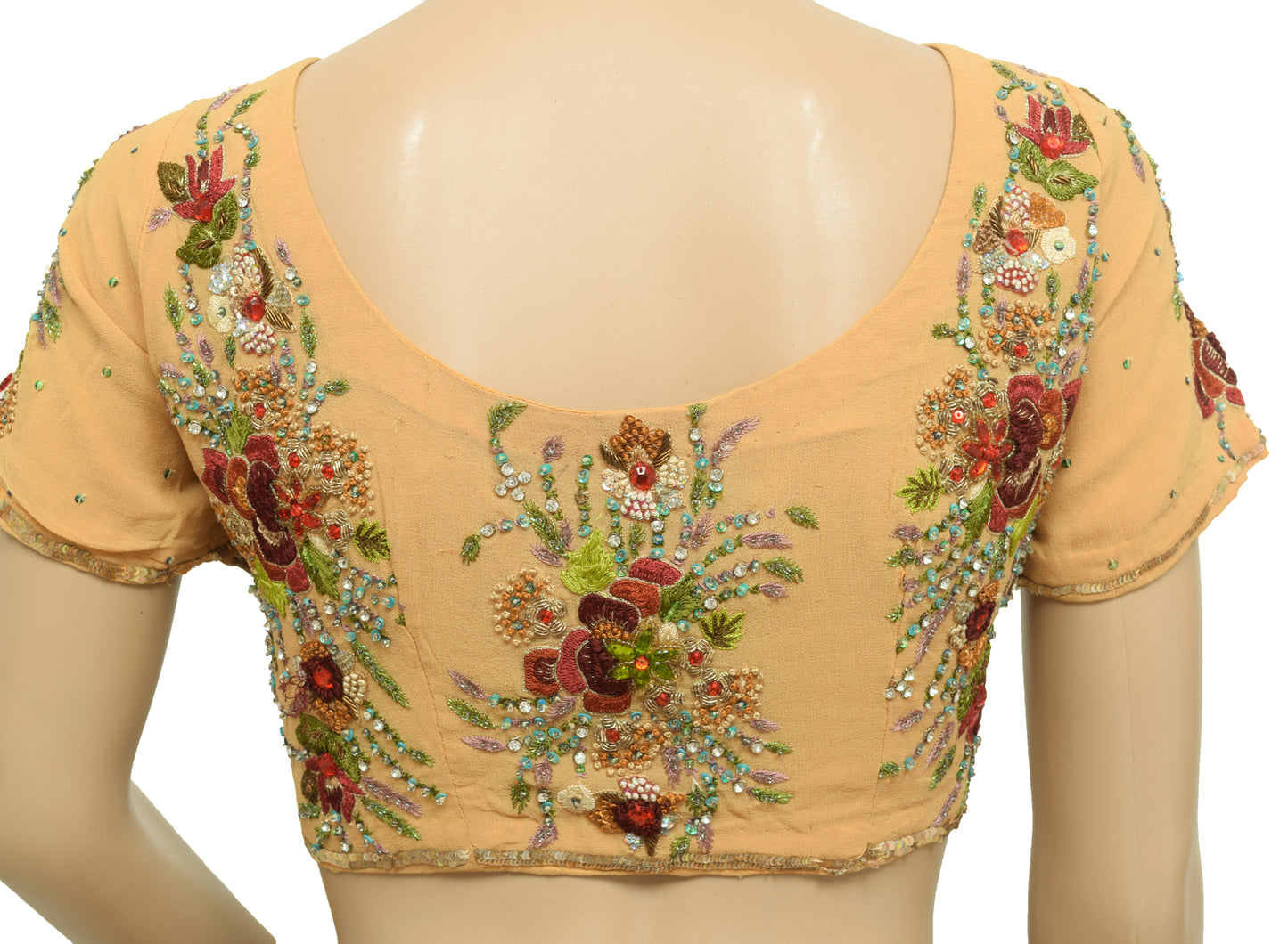 Sushila Vintage Readymade 38" Sari Blouse Georgette Hand Beaded Floral Top