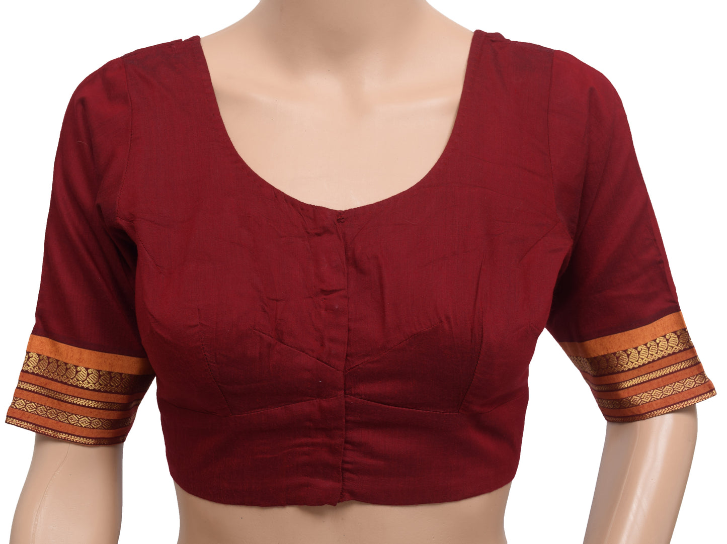Sushila Vintage Readymade Stitched Sari Blouse 32" Pure Cotton Maroon Woven Top