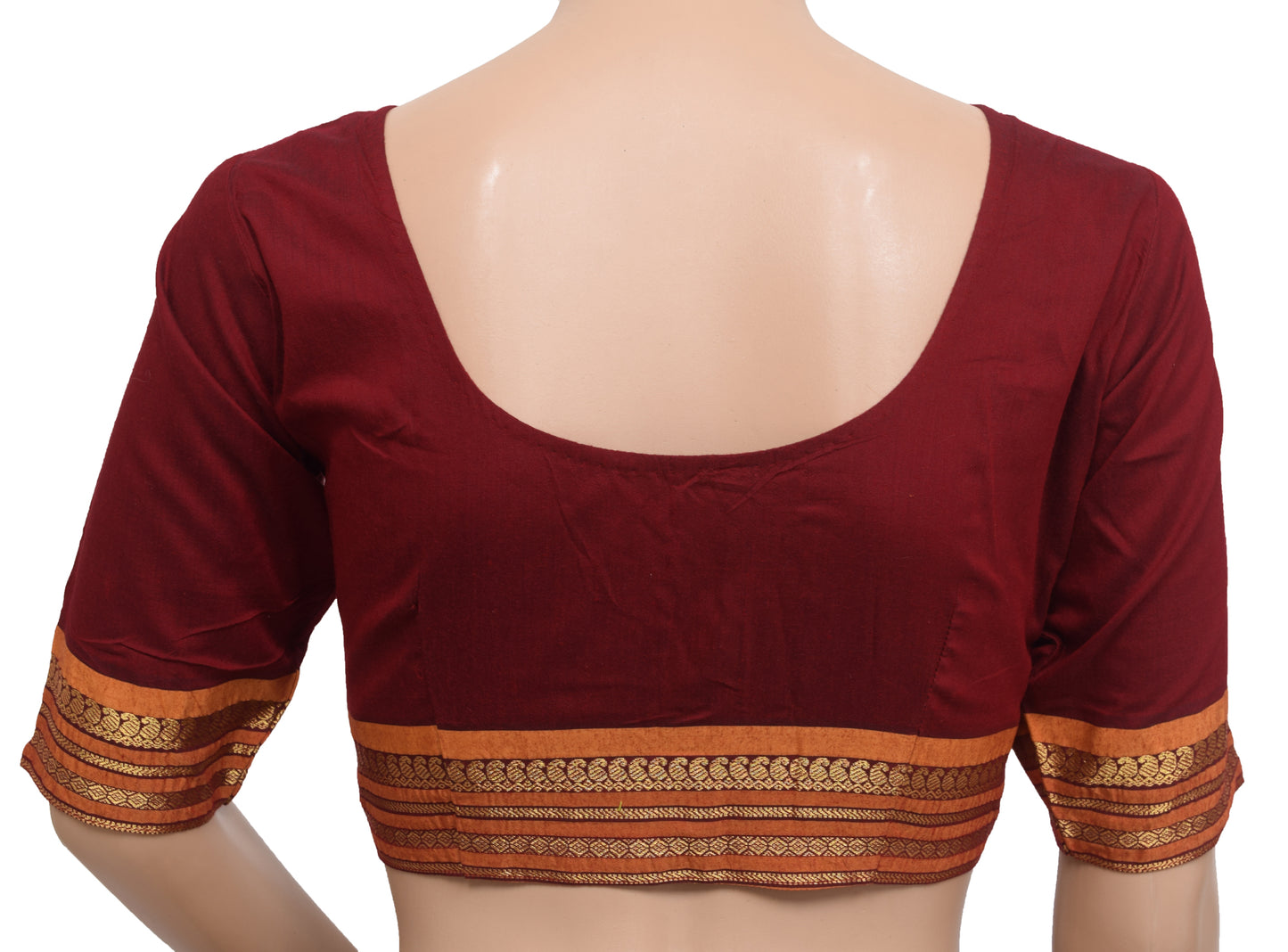 Sushila Vintage Readymade Stitched Sari Blouse 32" Pure Cotton Maroon Woven Top