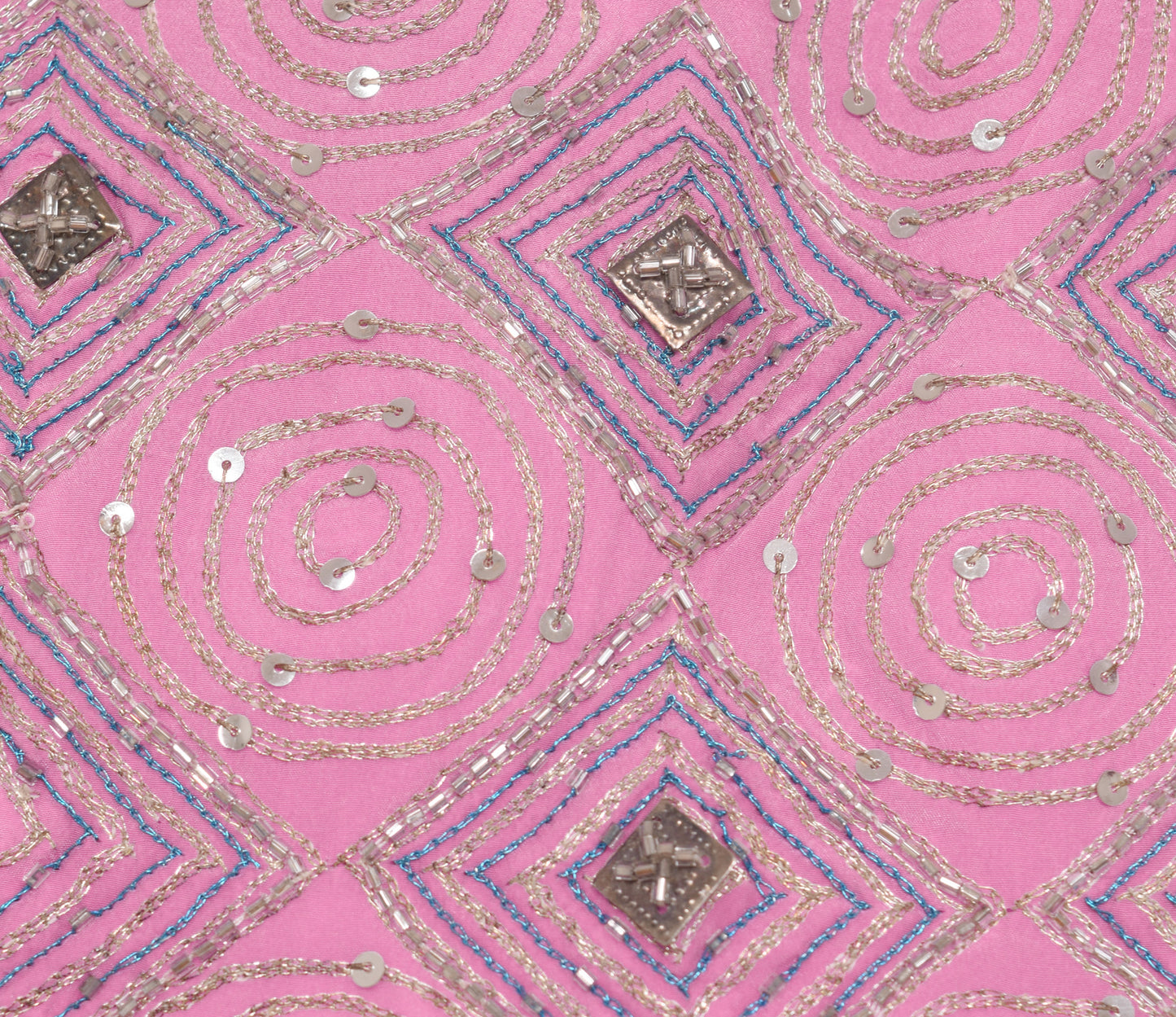 Sushila Vintage Readymade 32" Padded Sari Blouse Pink Hand Beaded Crepe Top