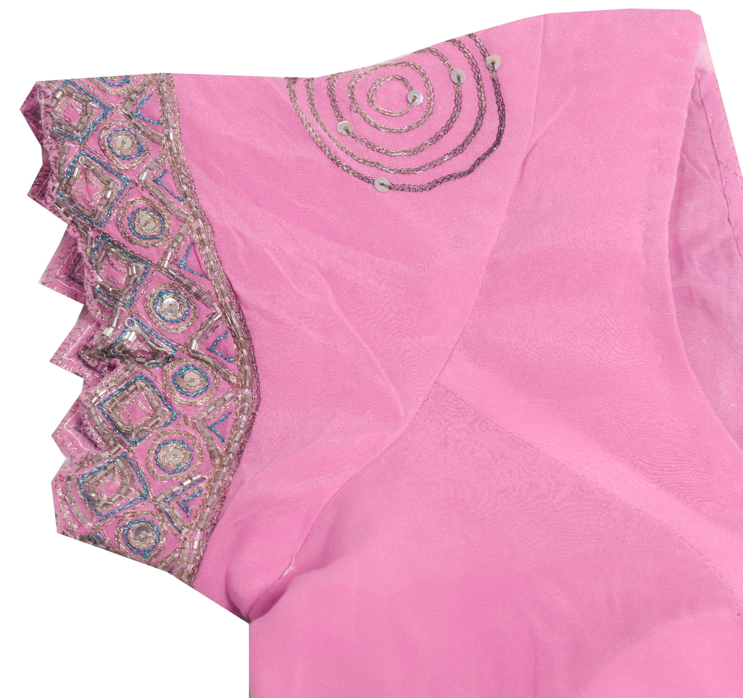 Sushila Vintage Readymade 32" Padded Sari Blouse Pink Hand Beaded Crepe Top