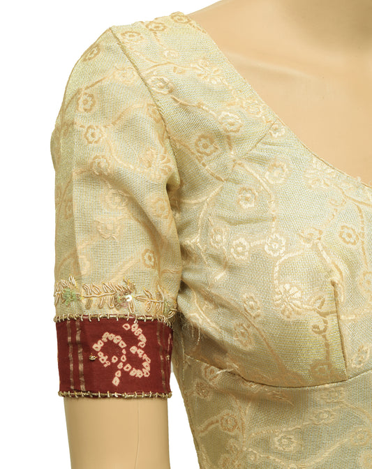 Sushila Vintage Floral Readymade 32"Sari Blouse Tissue Woven Designer Top