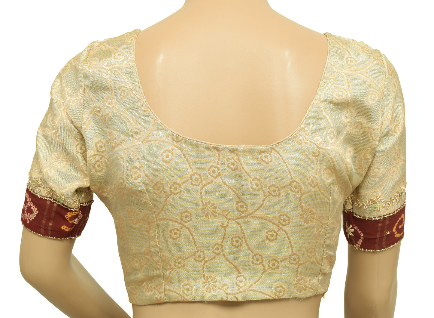 Sushila Vintage Floral Readymade 32"Sari Blouse Tissue Woven Designer Top