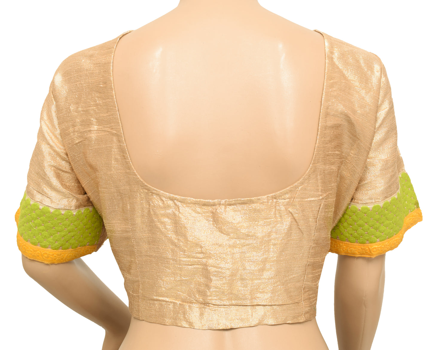 Sushila Vintage Golden Readymade Stitched Silk Sari Blouse Woven Designer Choli 48"