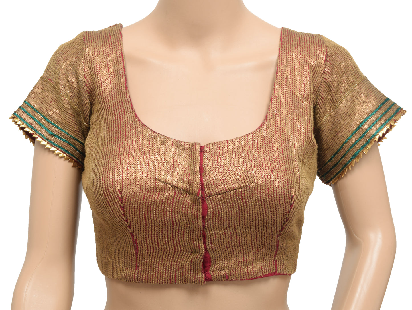 Sushila Vintage Readymade 36" Maroon Sequins Embroidered Silk Sari Blouse