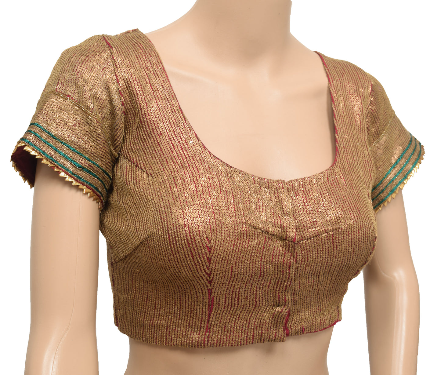 Sushila Vintage Readymade 36" Maroon Sequins Embroidered Silk Sari Blouse