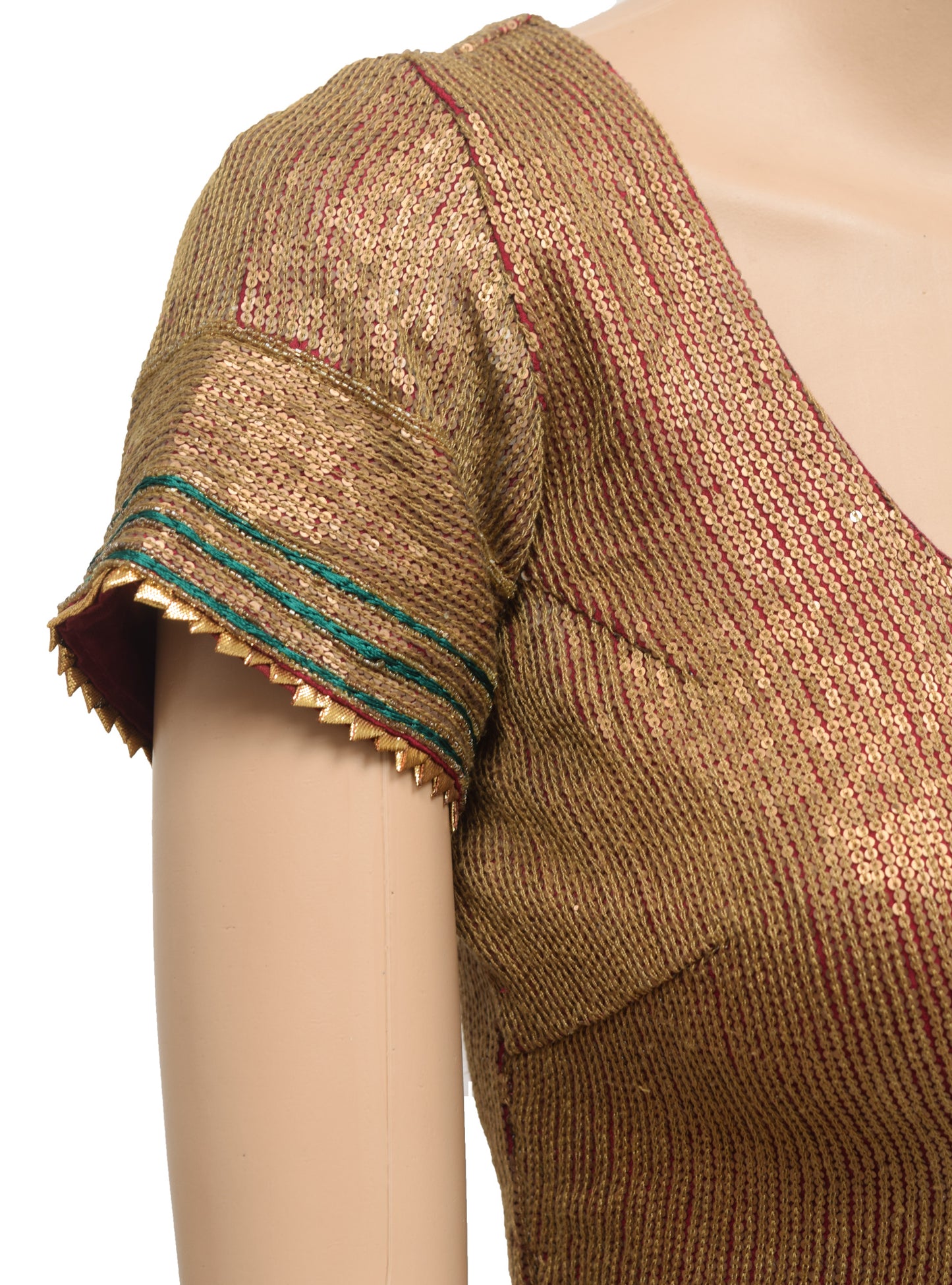 Sushila Vintage Readymade 36" Maroon Sequins Embroidered Silk Sari Blouse