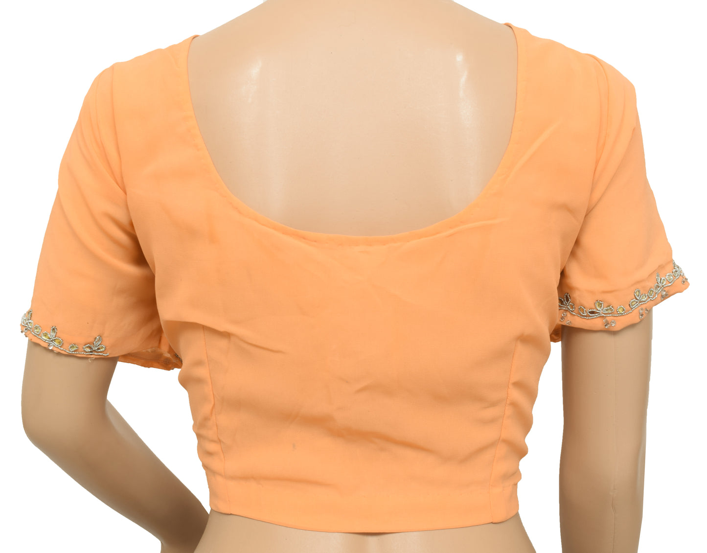 Sushila Vintage Readymade 44"Peach Sari Blouse Georgtte Hand Beaded  Choli