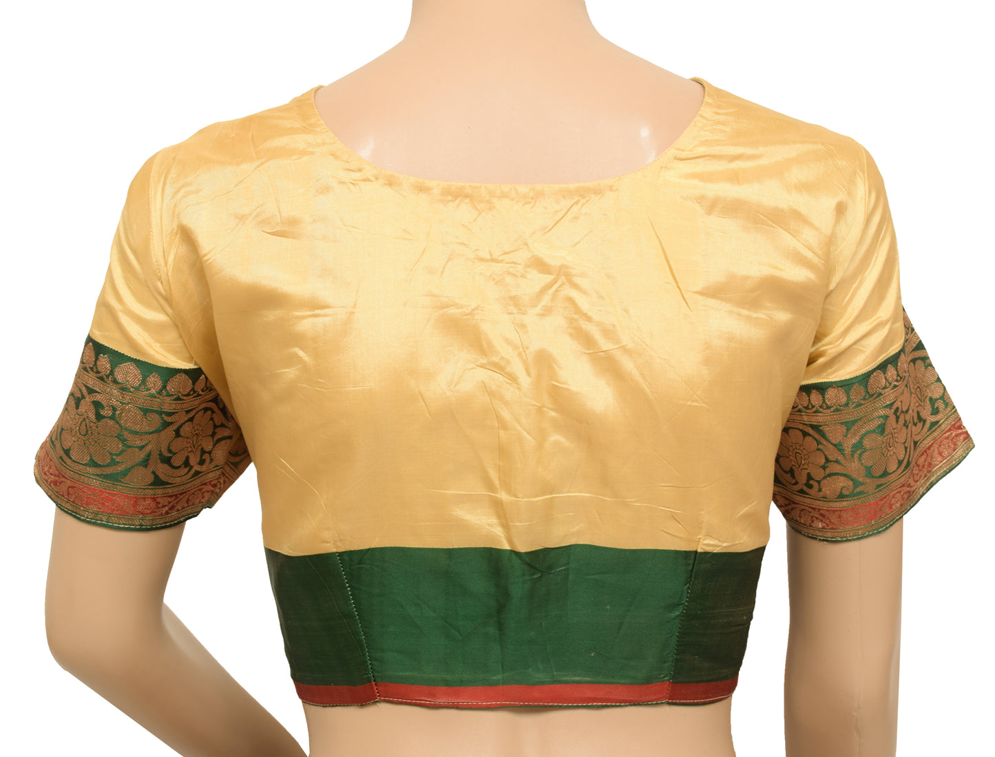 Sushila Vintage 38" Top Readymade Beige Silk Stitched Sari Blouse Woven Designer