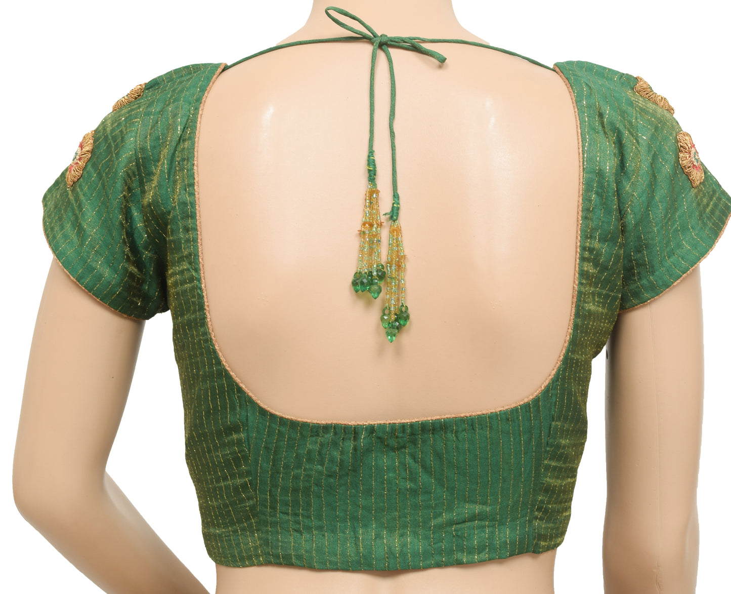 Sushila Vintage Readymade 32" Sari Blouse Green Tissue Woven Designer Choli