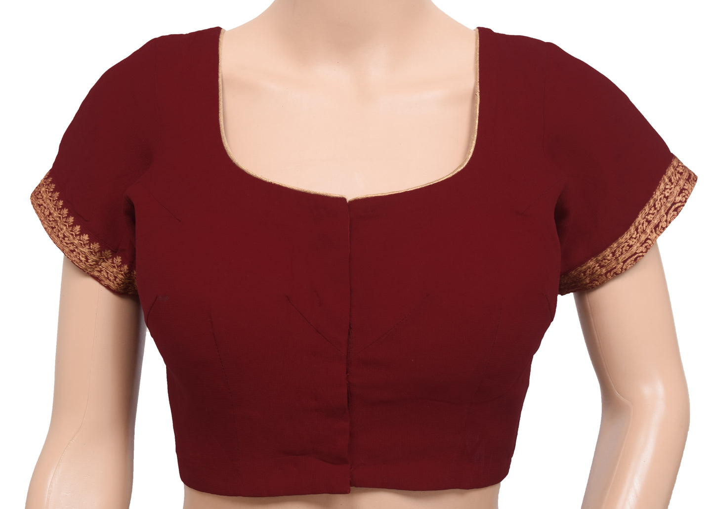Sushila Vintage Readymade 36"Georgette Sari Blouse Maroon Woven Choli Top