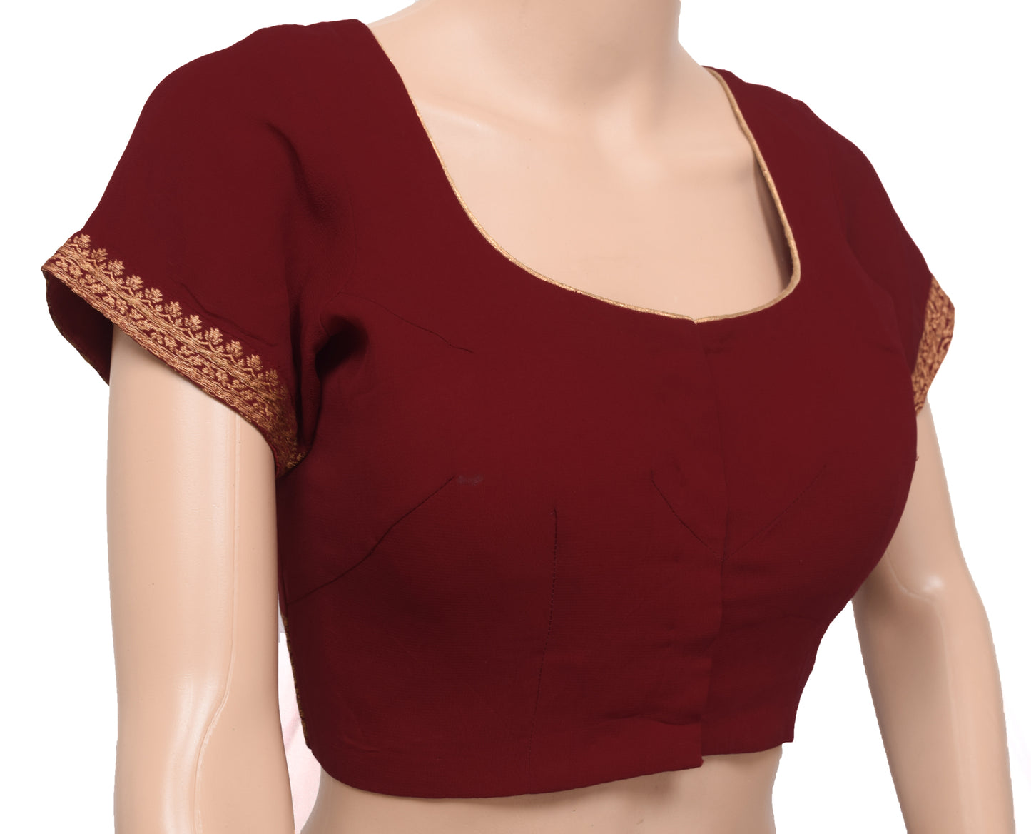 Sushila Vintage Readymade 36"Georgette Sari Blouse Maroon Woven Choli Top