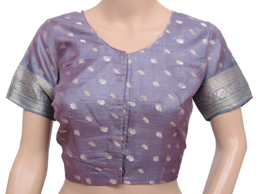 Sushila Vintage Mauve Readymade 36"Sari Blouse Pure Silk Woven Floral Top