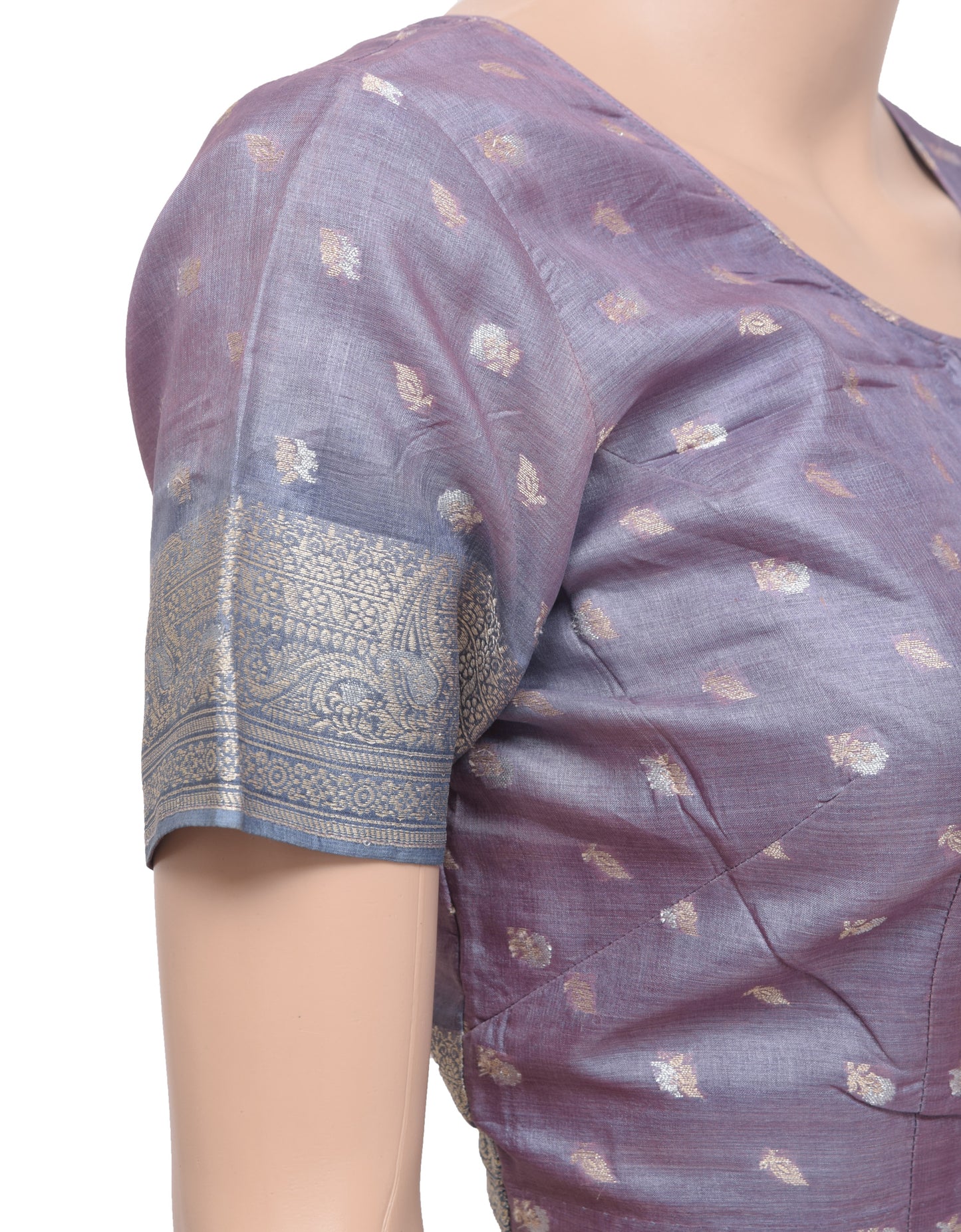 Sushila Vintage Mauve Readymade 36"Sari Blouse Pure Silk Woven Floral Top