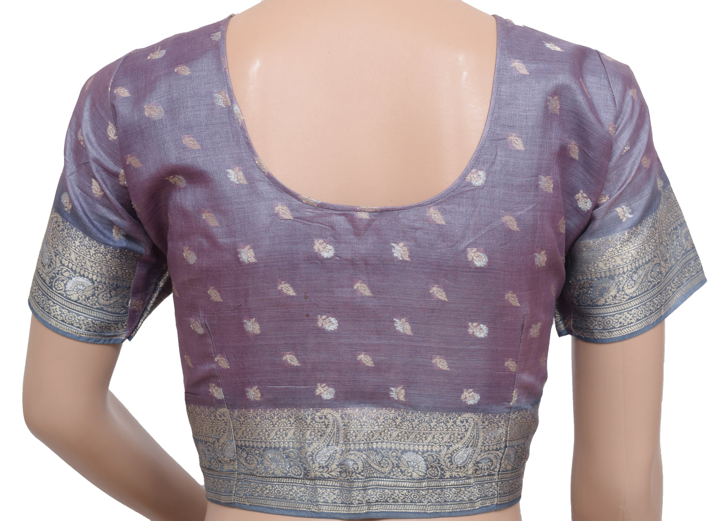 Sushila Vintage Mauve Readymade 36"Sari Blouse Pure Silk Woven Floral Top