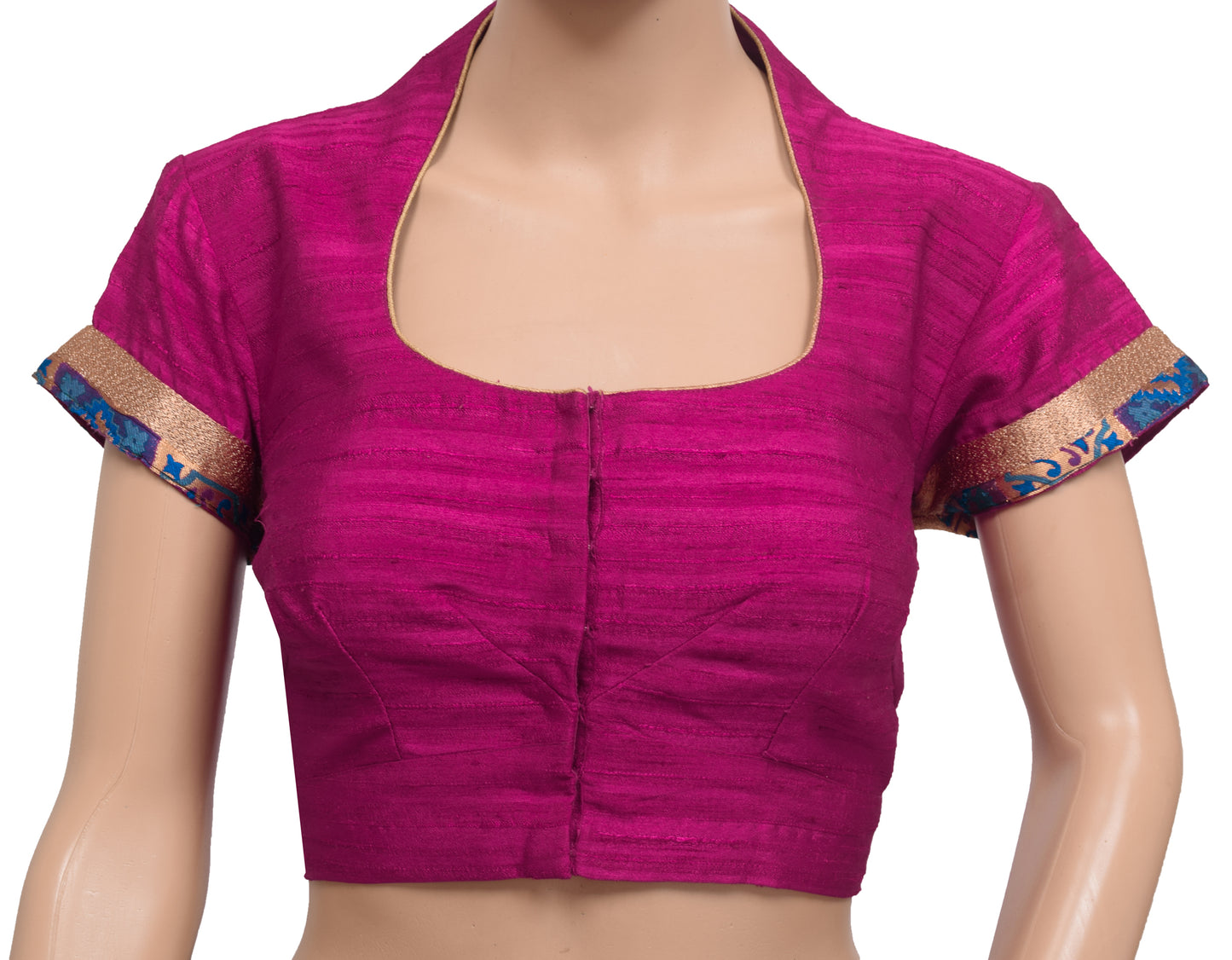 Sushila Vintage Readymade 34"High Neck Collar Designer Magenta Sari Blouse