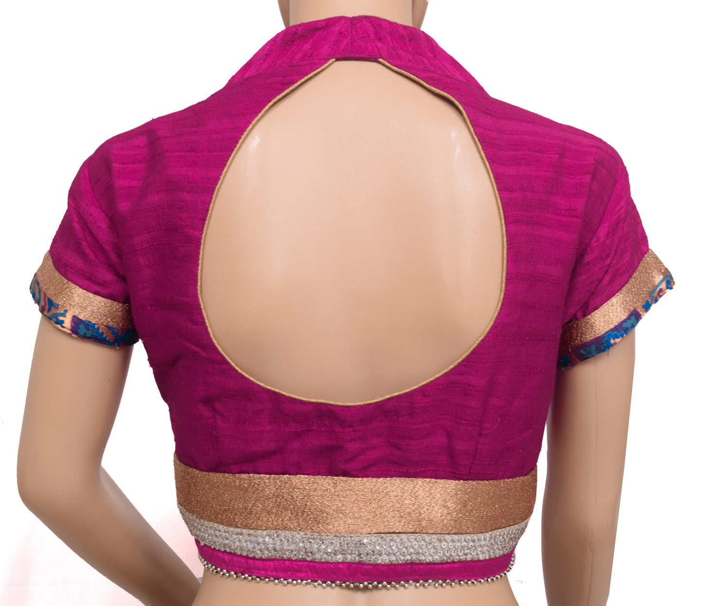 Sushila Vintage Readymade 34"High Neck Collar Designer Magenta Sari Blouse