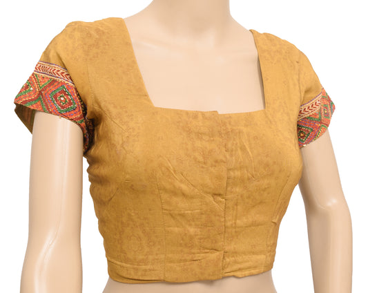 Sushila Vintage Readymade 36"Sari Blouse Mustard Crepe Silk Printed Choli