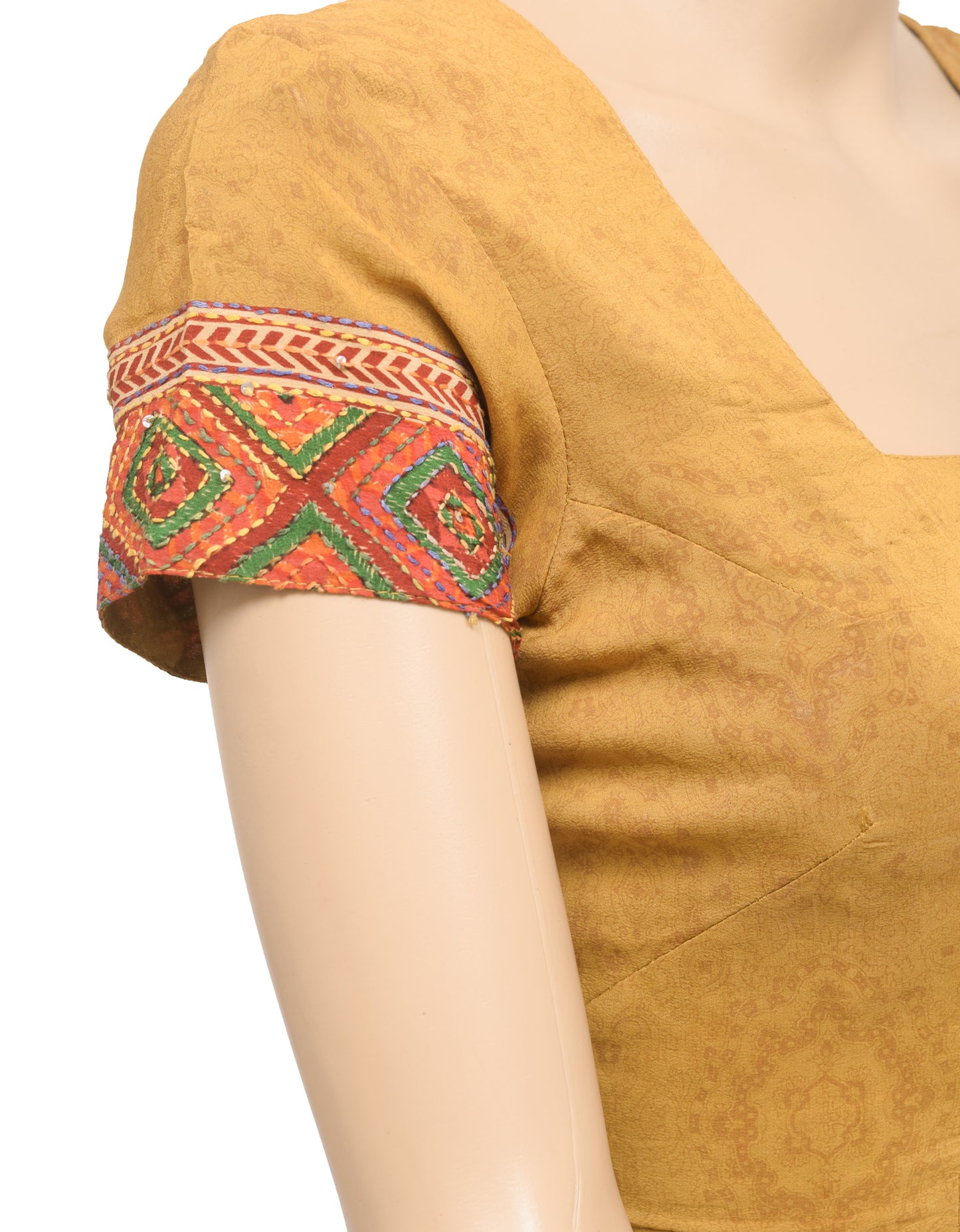 Sushila Vintage Readymade 36"Sari Blouse Mustard Crepe Silk Printed Choli