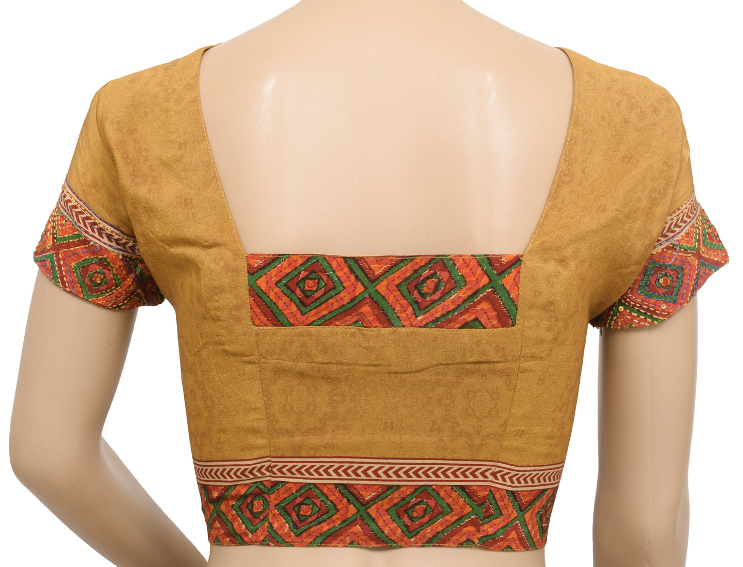 Sushila Vintage Readymade 36"Sari Blouse Mustard Crepe Silk Printed Choli