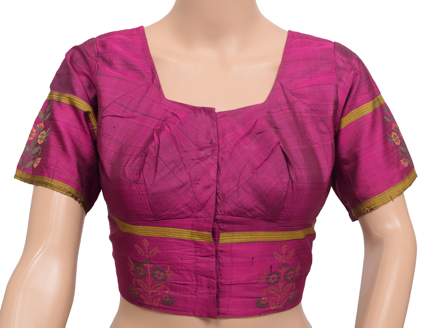 Sushila Vintage Readymade 36"Silk Sari Blouse Magenta Woven Designer Choli