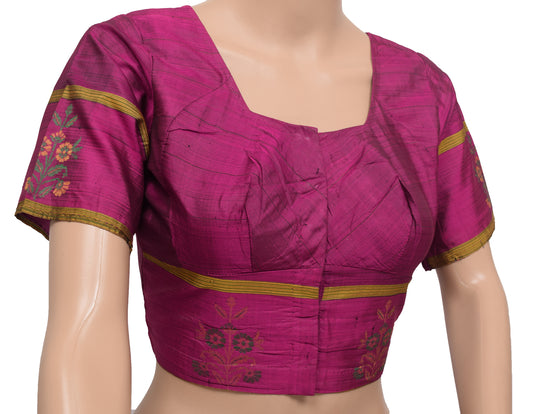 Sushila Vintage Readymade 36"Silk Sari Blouse Magenta Woven Designer Choli