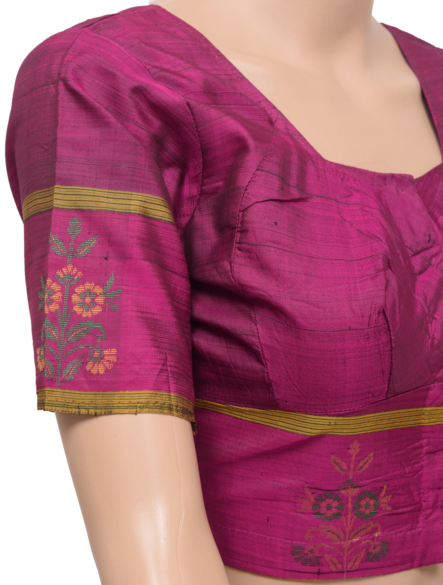 Sushila Vintage Readymade 36"Silk Sari Blouse Magenta Woven Designer Choli