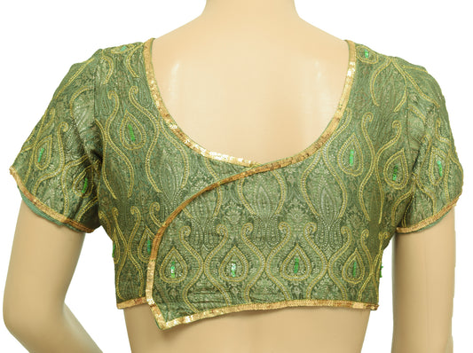 Sushila Vintage 32" Stitched Banarasi Sari Blouse Green Silk Woven Choli