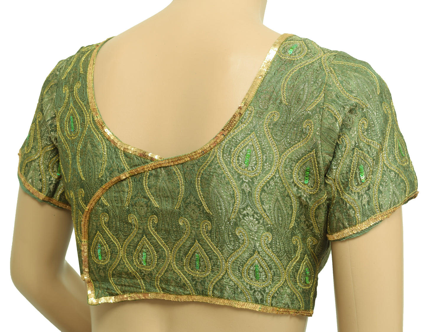 Sushila Vintage 32" Stitched Banarasi Sari Blouse Green Silk Woven Choli