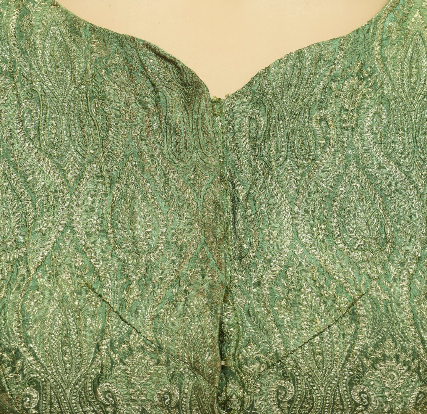 Sushila Vintage 32" Stitched Banarasi Sari Blouse Green Silk Woven Choli
