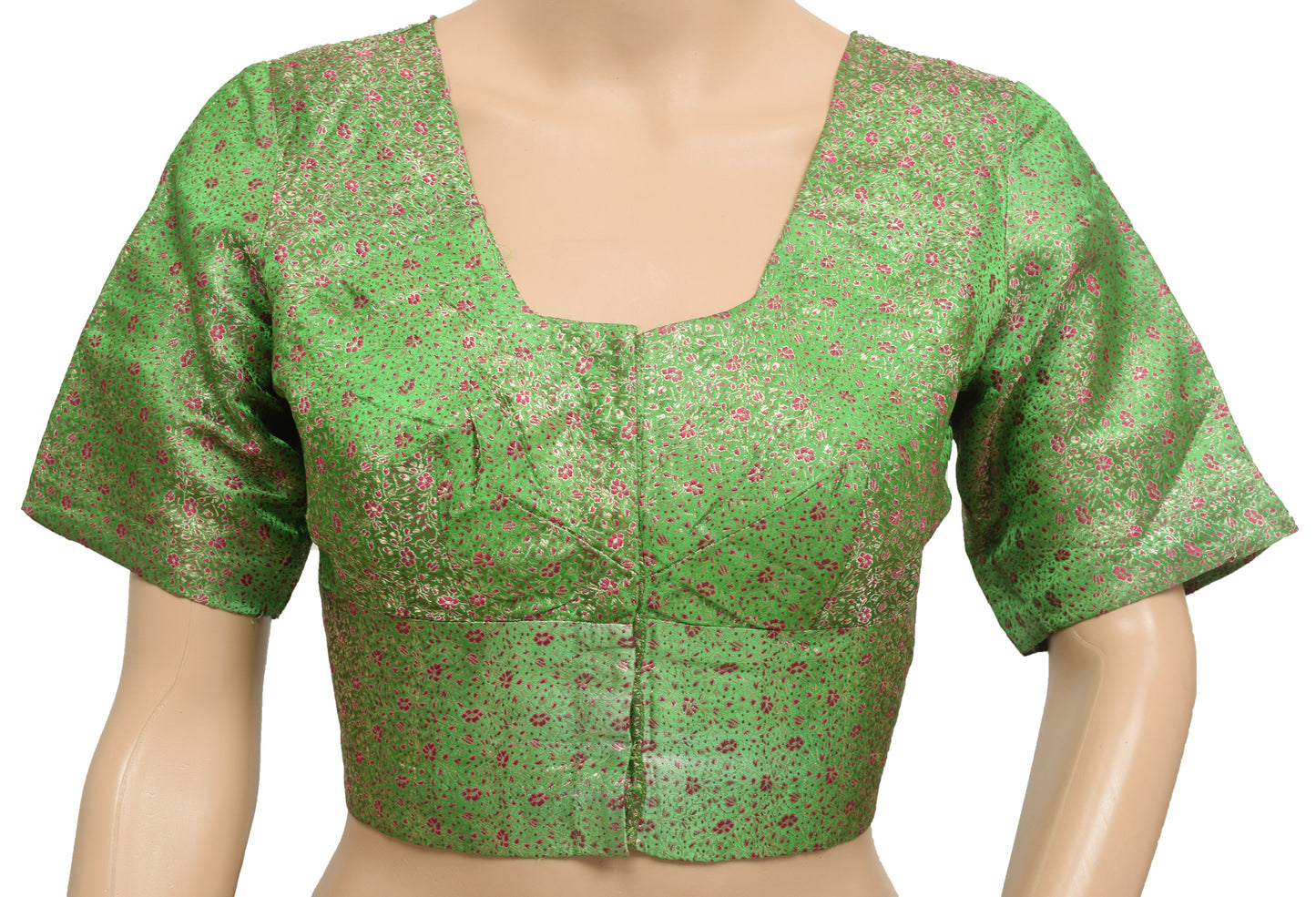 Sushila Vintage Readymade 36"Green Banarasi Silk Sari Zari Brocade Blouse