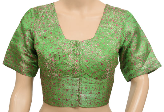 Sushila Vintage Readymade 36"Green Banarasi Silk Sari Zari Brocade Blouse