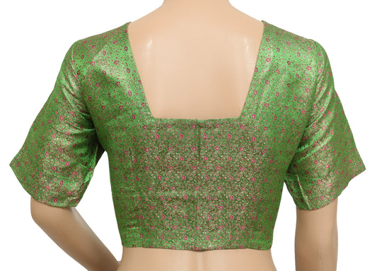 Sushila Vintage Readymade 36"Green Banarasi Silk Sari Zari Brocade Blouse