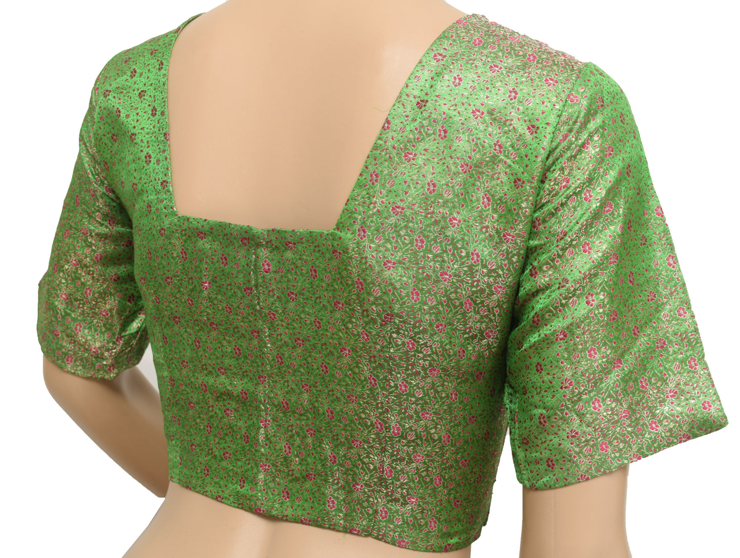 Sushila Vintage Readymade 36"Green Banarasi Silk Sari Zari Brocade Blouse
