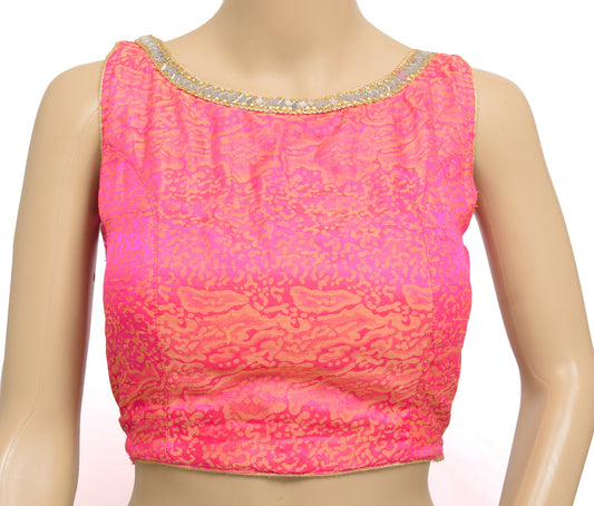Sushila Vintage Readymade Padded Sari Blouse Sleeveless Magenta Mirror Work 32" Top