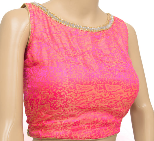 Sushila Vintage Readymade Padded Sari Blouse Sleeveless Magenta Mirror Work 32" Top