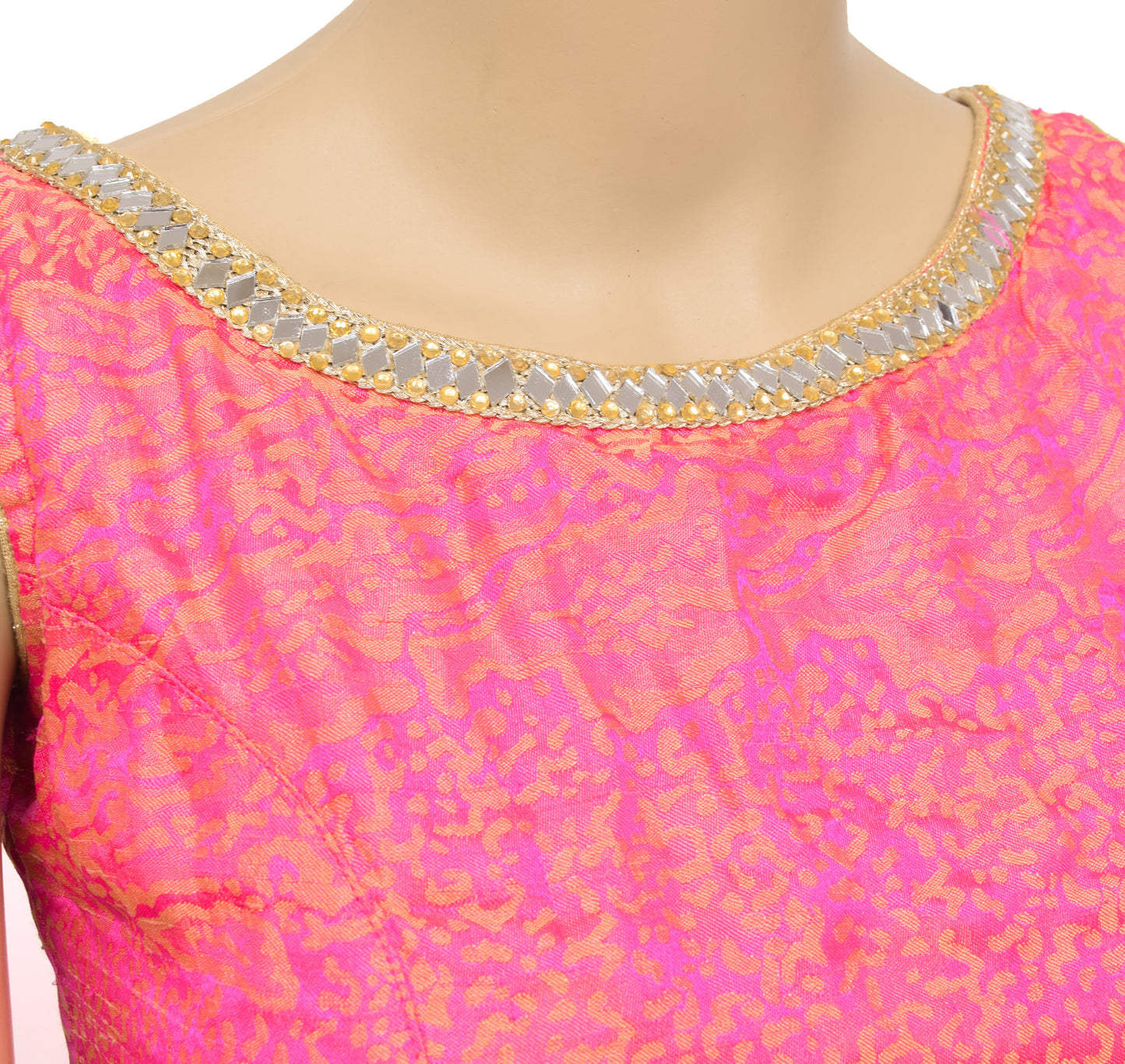 Sushila Vintage Readymade Padded Sari Blouse Sleeveless Magenta Mirror Work 32" Top