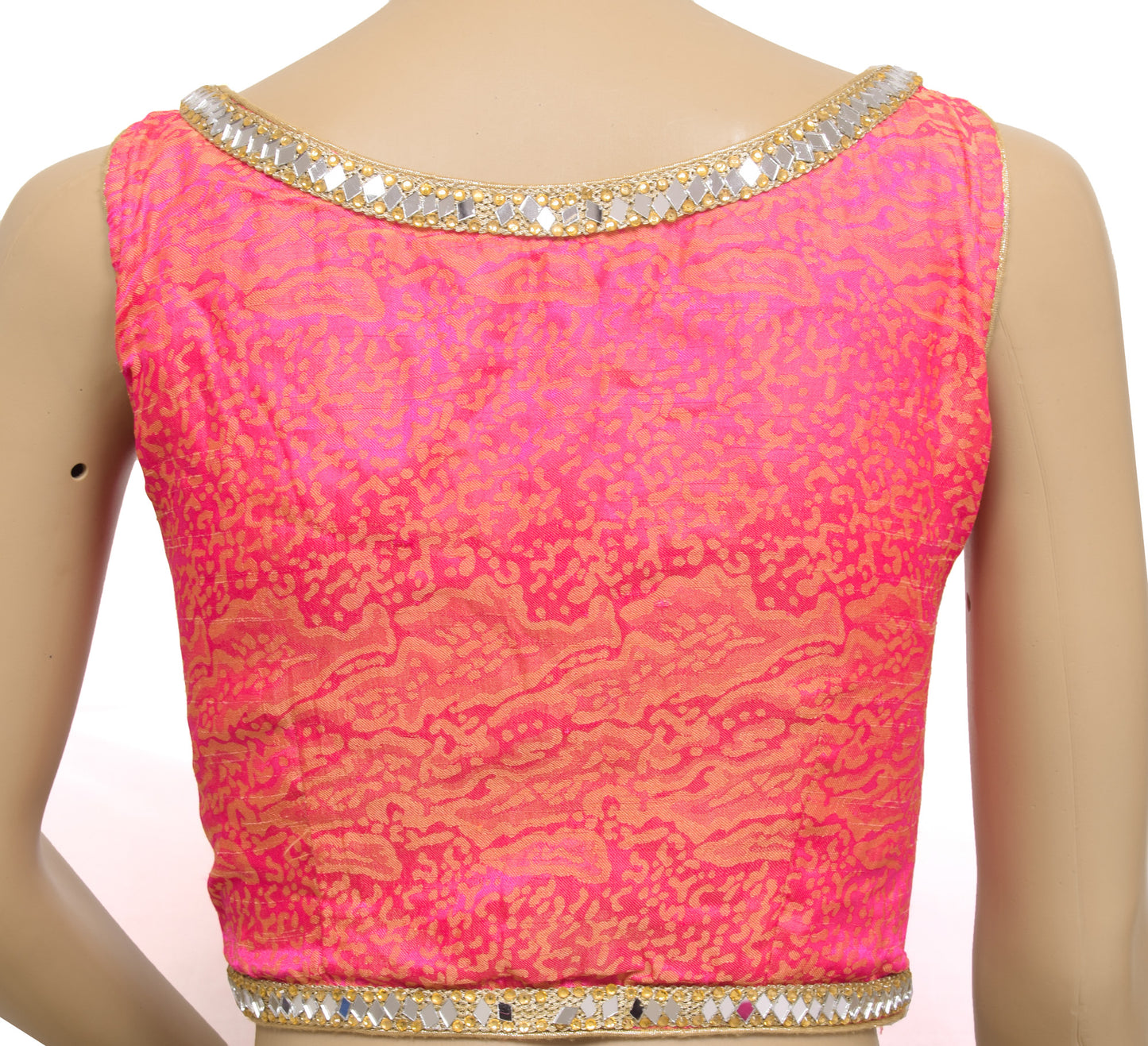 Sushila Vintage Readymade Padded Sari Blouse Sleeveless Magenta Mirror Work 32" Top