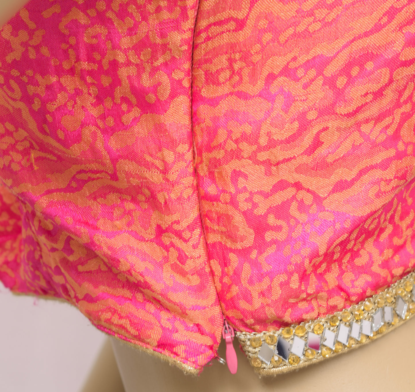 Sushila Vintage Readymade Padded Sari Blouse Sleeveless Magenta Mirror Work 32" Top