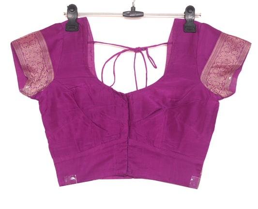 Sushila Vintage Readymade 28"Silk Sari Blouse Magenta Woven Designer Choli