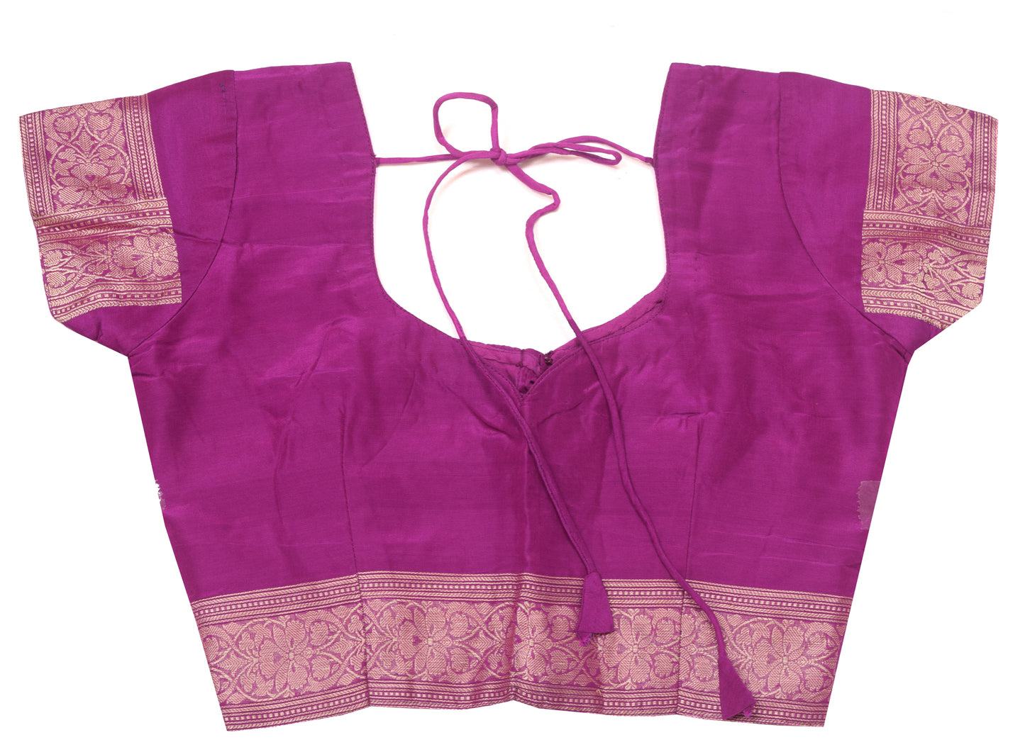 Sushila Vintage Readymade 28"Silk Sari Blouse Magenta Woven Designer Choli