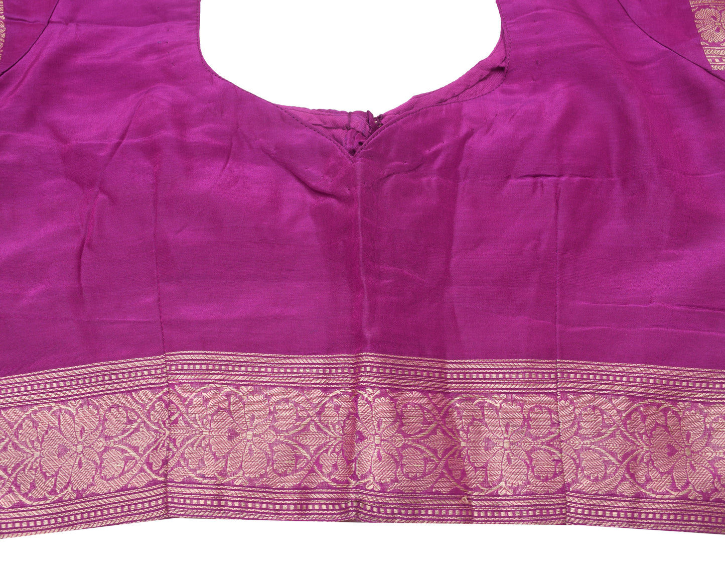 Sushila Vintage Readymade 28"Silk Sari Blouse Magenta Woven Designer Choli