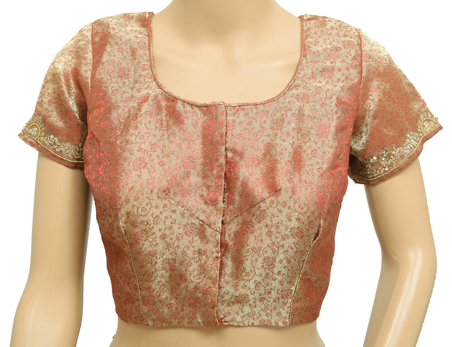 Sushila Vintage Readymade 36"Sari Blouse Tissue Hand Beaded Designer Choli