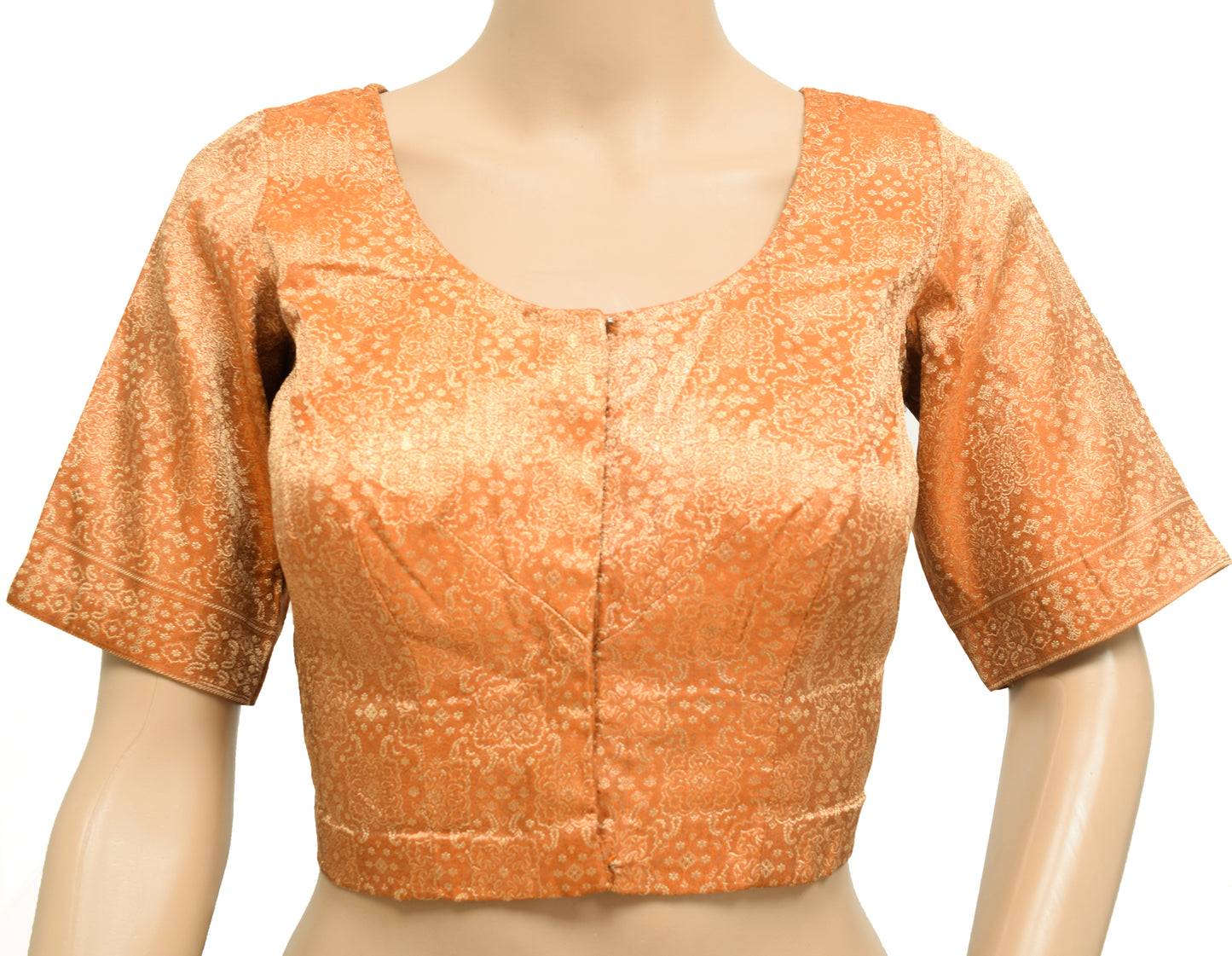 Sushila Vintage Readymade 34"Orange Banarasi Silk Sari Blouse Woven Top